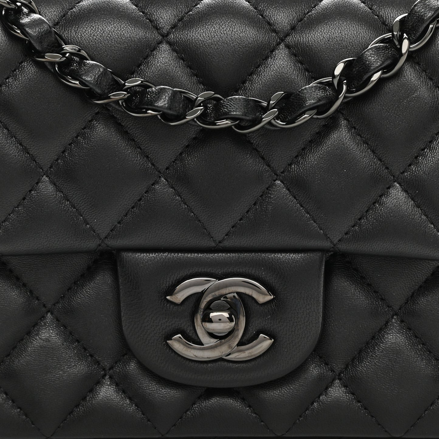 Lambskin Quilted Mini Rectangular Flap So Black