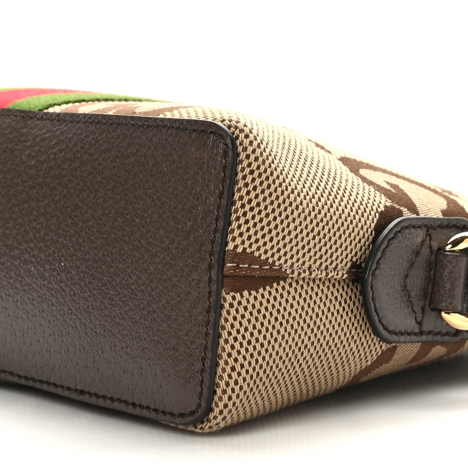 Gucci Monogram Jumbo GG Textured Dollar Calfskin Web Small Ophidia Dome Shoulder Bag Camel Ebony New Acero 9 of 9
