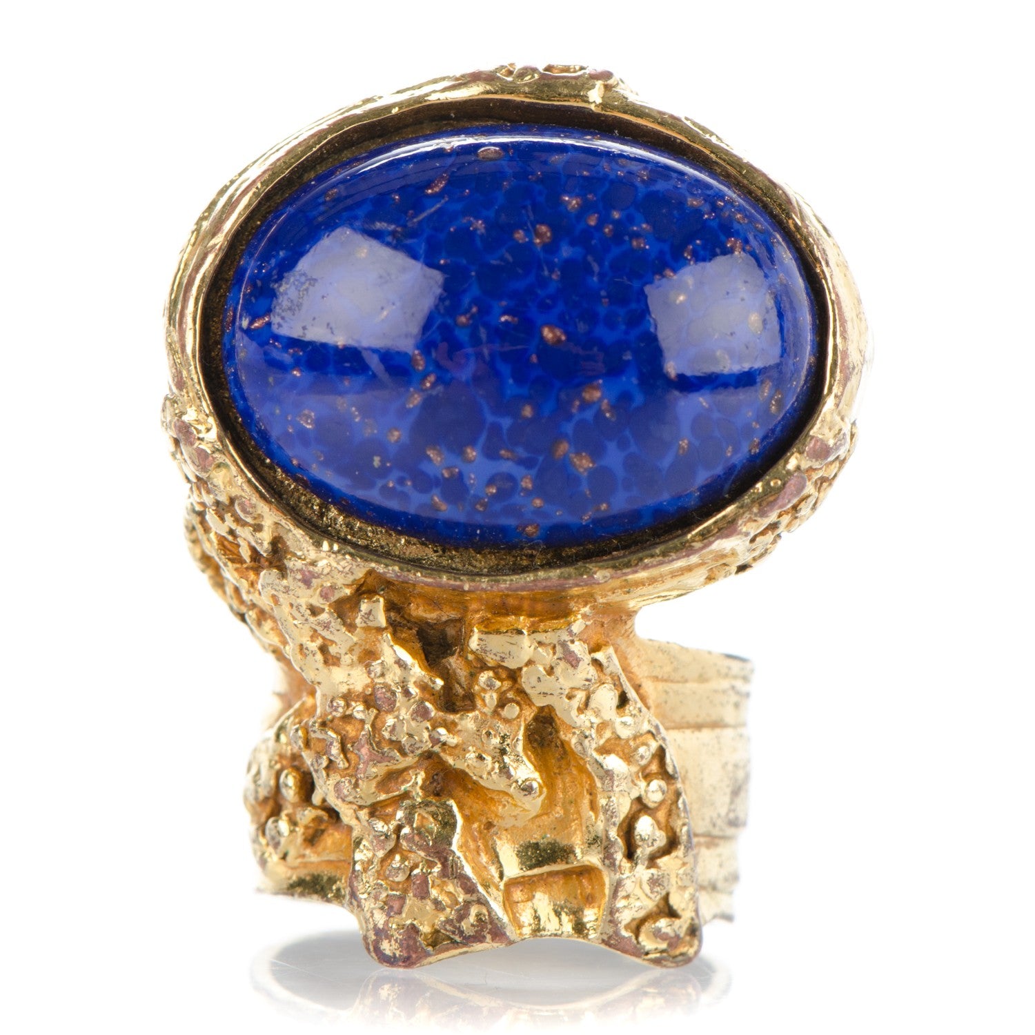 Saint Laurent Glass Cabochon Arty Ovale Ring 7 Gold Lapis 1 of 5