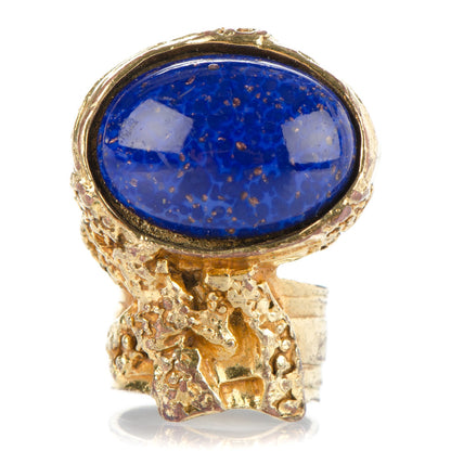 Saint Laurent Glass Cabochon Arty Ovale Ring 7 Gold Lapis 1 of 5
