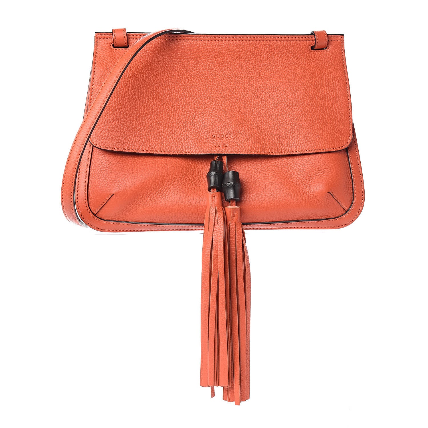 Gucci Cellarius Calfskin Medium Bamboo Daily Flap Shoulder Bag New Dark Orange 1 of 10