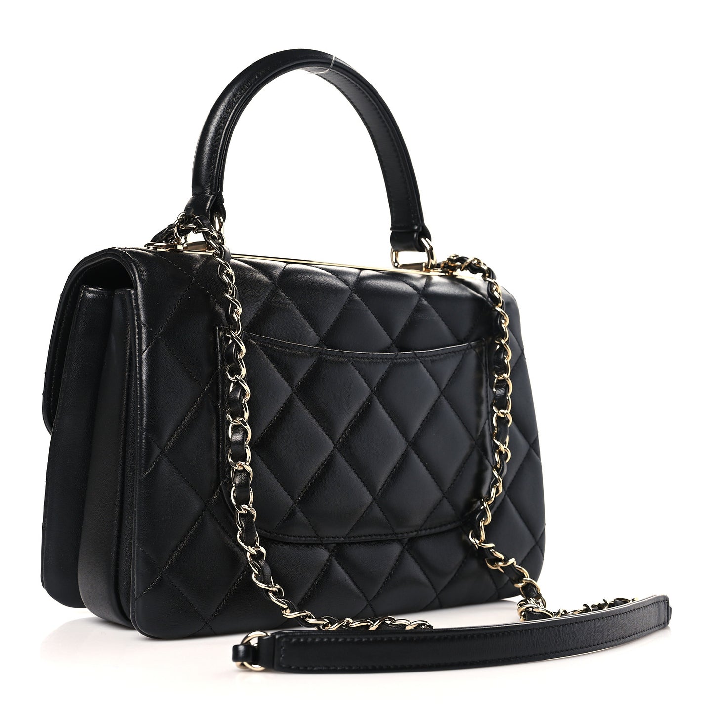 Lambskin Quilted Small Trendy CC Dual Handle Flap Bag Black