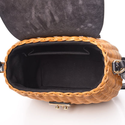 Miu Miu City Calfskin Wicker Midollino Bag Black 7 of 13