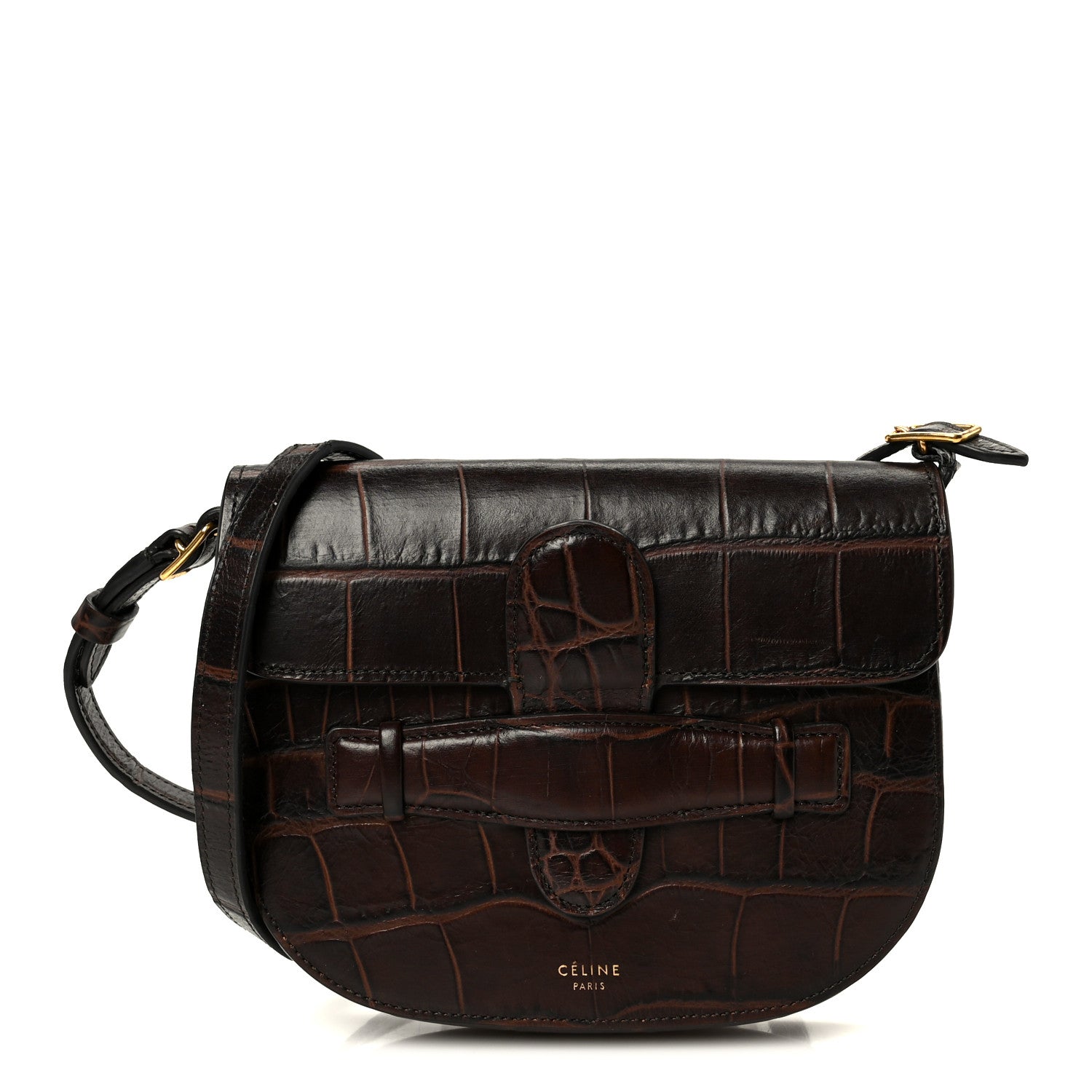 希少 セリーヌ CELINE バングル クロコエンボス加工 細身 ユニセックス Celine Crocodile Embossed Calfskin Mini Symmetrical Bag Brown