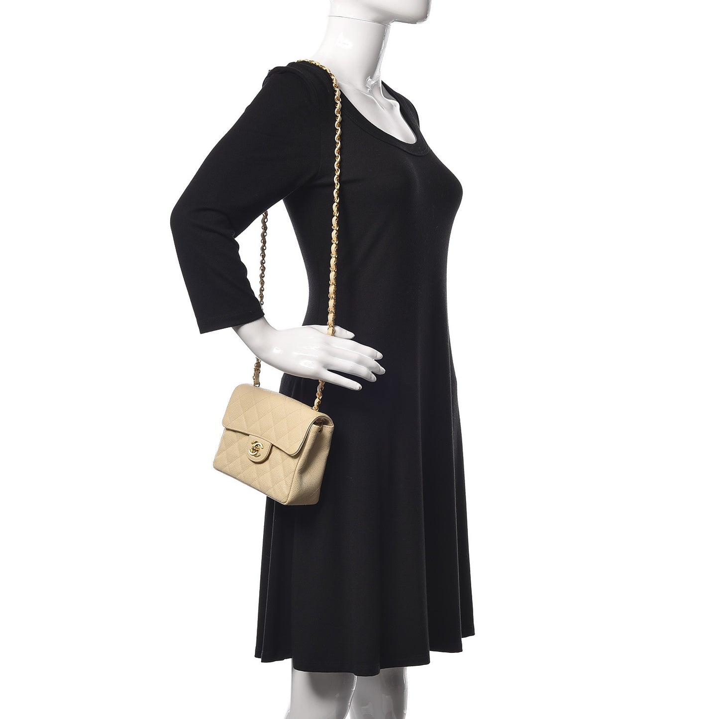 Caviar Quilted Mini Square Flap Beige