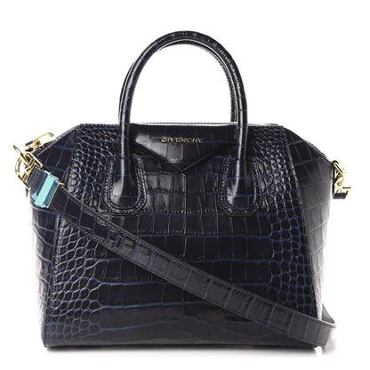 Givenchy Calfskin Crocodile Embossed Small Antigona Deep Blue 1 of 10