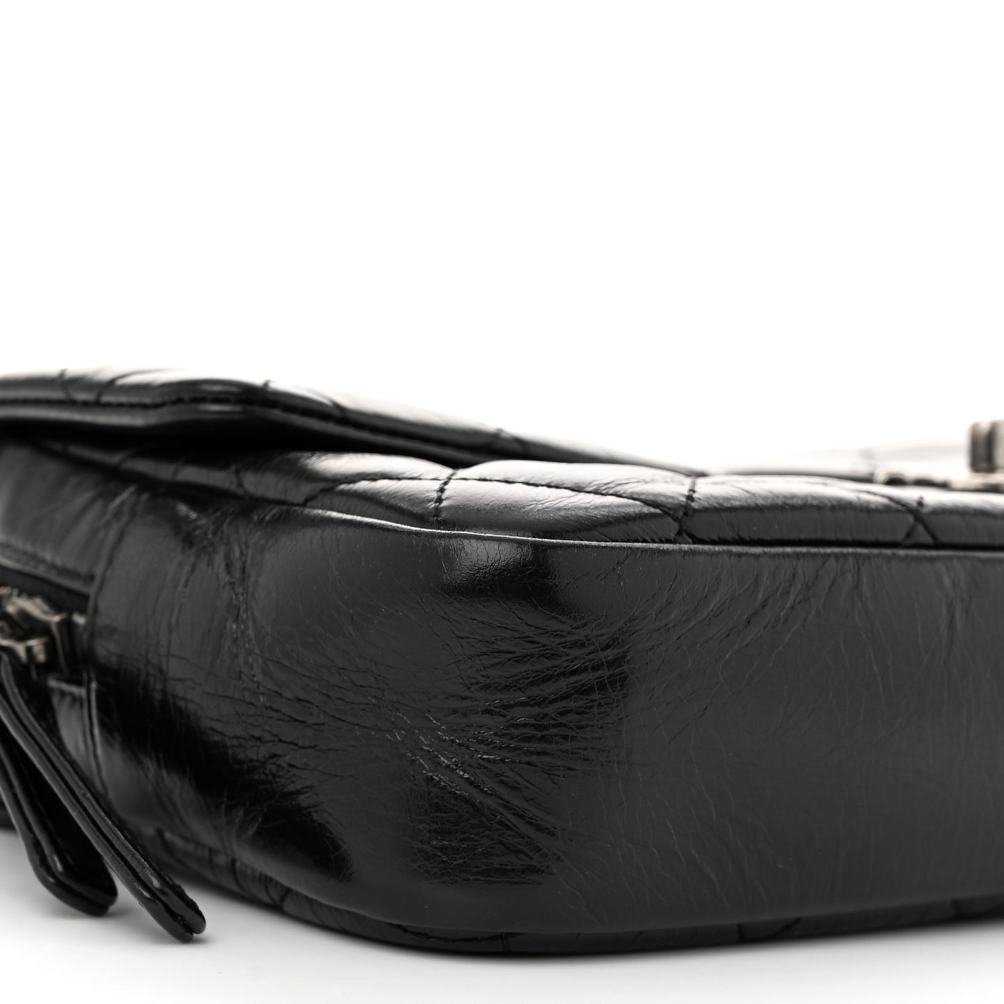 Glazed Calfskin Quilted Medium Duo Color Flap Black