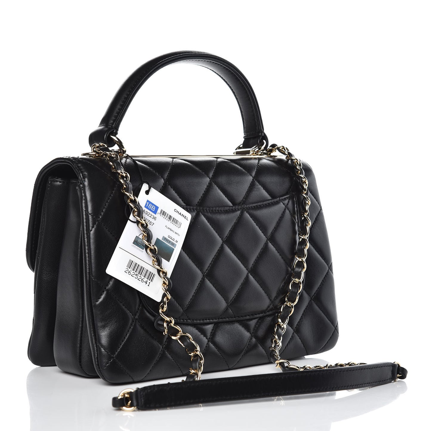 Lambskin Quilted Small Trendy CC Dual Handle Flap Bag Black
