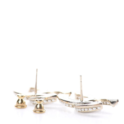 Chanel Crystal Pearl Chain Mania CC Earrings Gold 3 of 4