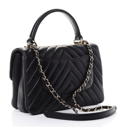 Chanel Lambskin Chevron Quilted Small Trendy CC Dual Handle Flap Bag Black 2 of 4