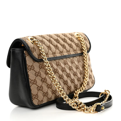 Gucci Monogram Matelasse Diagonal Small GG Marmont Shoulder Bag Beige Black 3 of 12