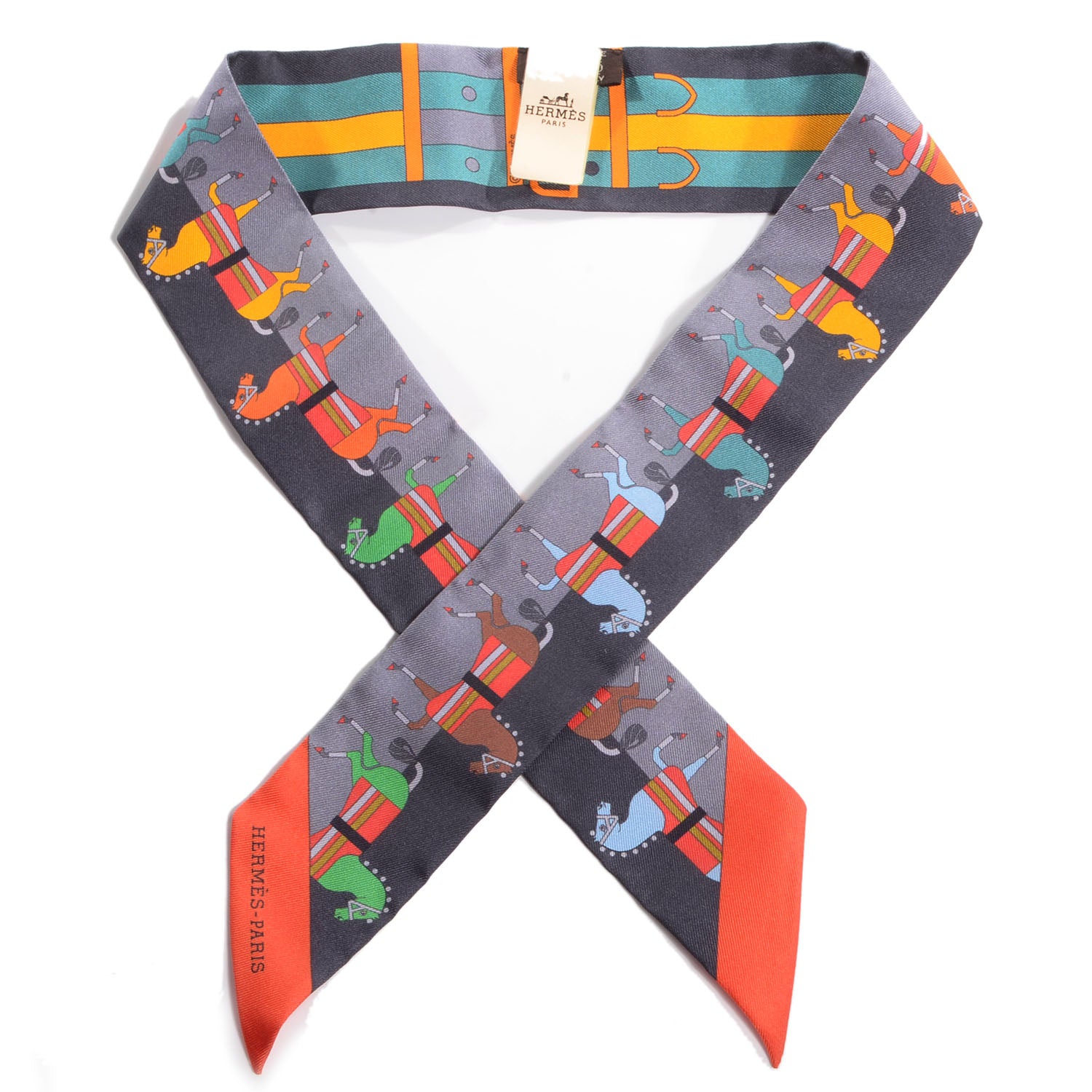 Hermes Silk Rocabar Twilly Gris Orange Vert 1 of 5