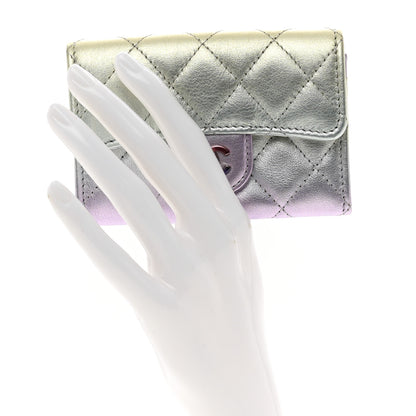 Chanel Gradient Metallic Calfskin Quilted Flap Card Holder Wallet Silver Blue Yellow Purple 2 of 9