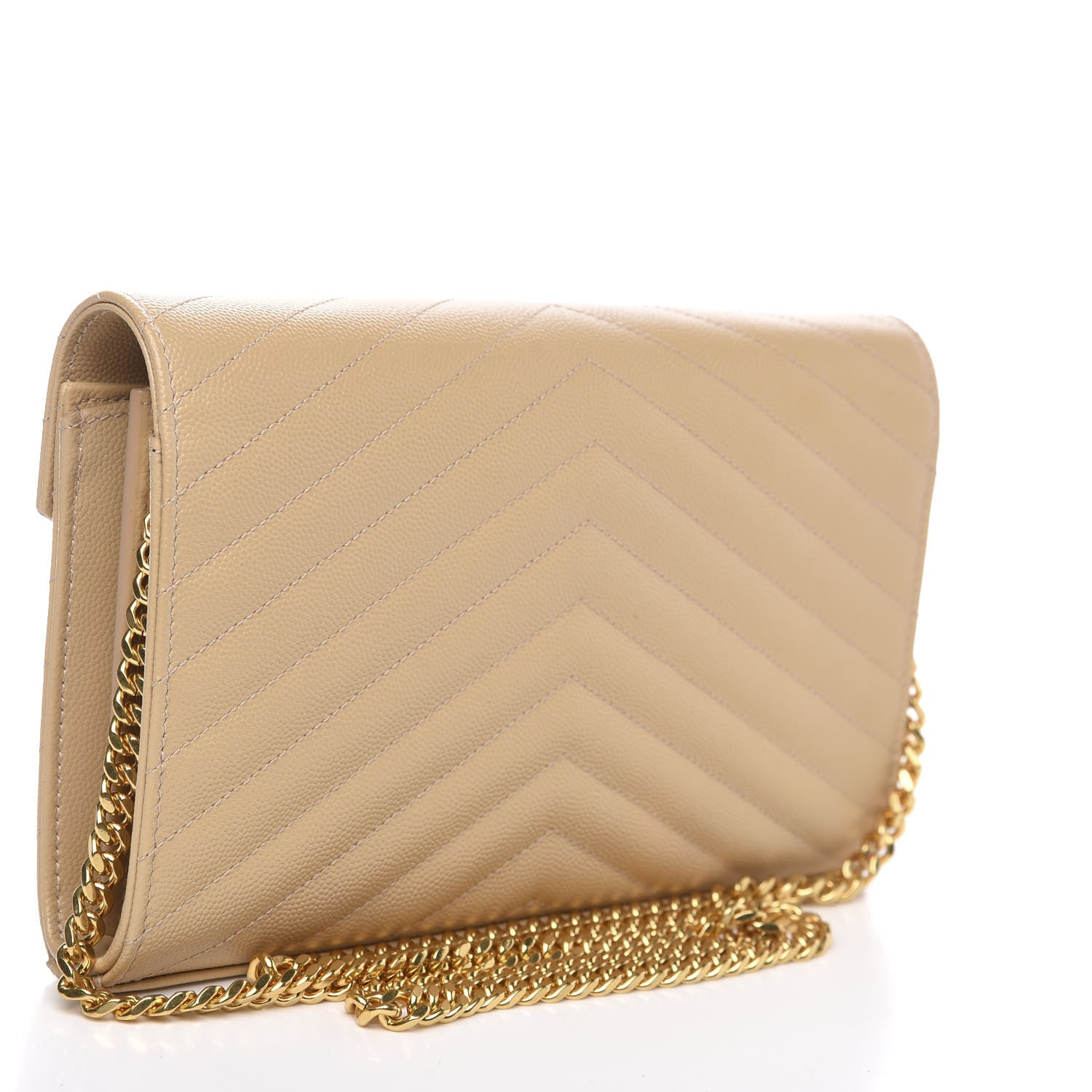 Saint Laurent Grain De Poudre Matelasse Chevron Monogram Chain Wallet Nude Powder 2 of 7