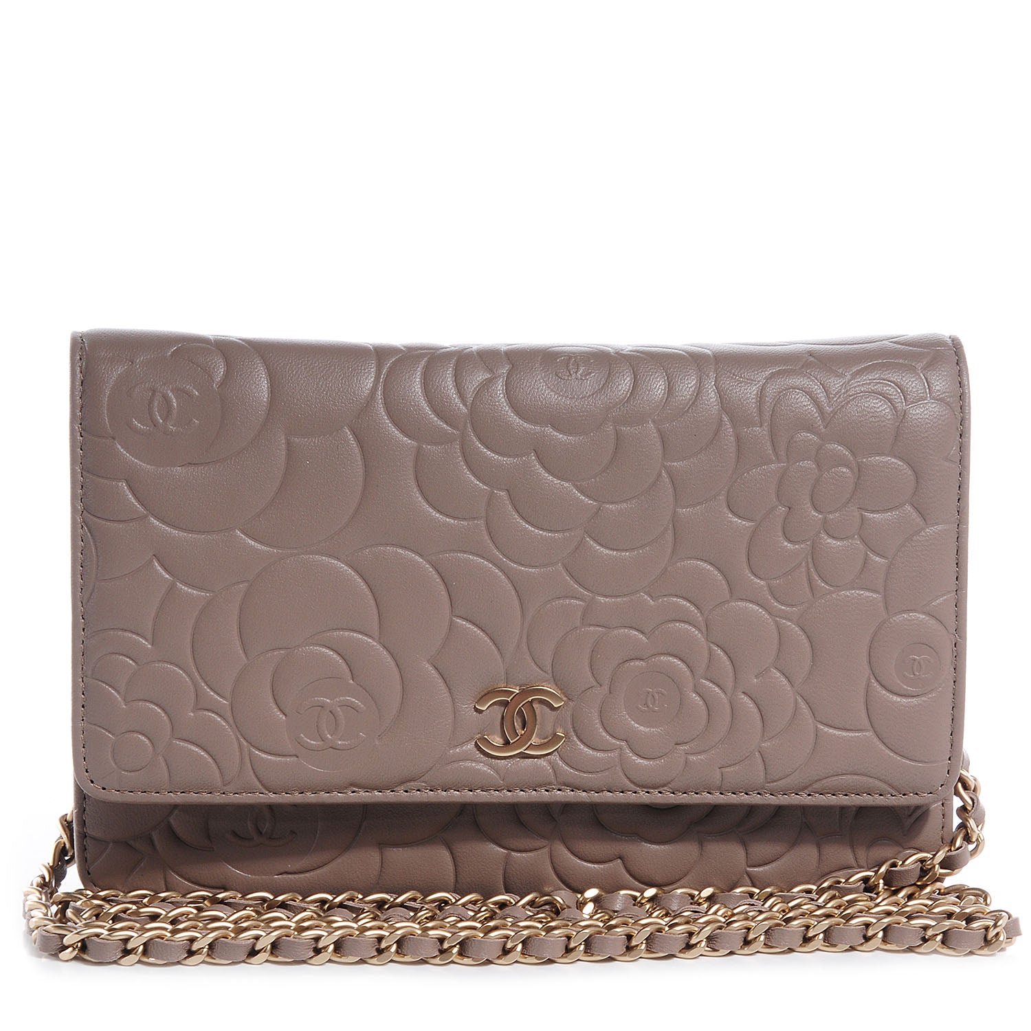 Chanel Lambskin Camellia Wallet on Chain Beige 1 of 7