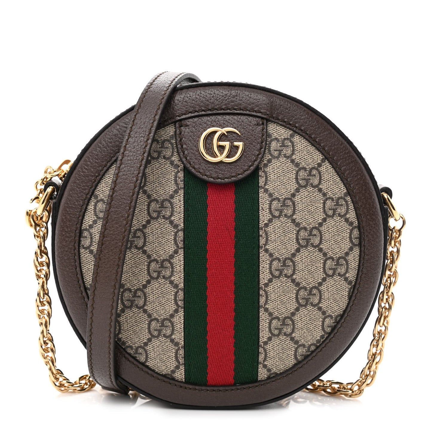 GG Supreme Monogram Web Mini Ophidia Round Shoulder Bag Brown