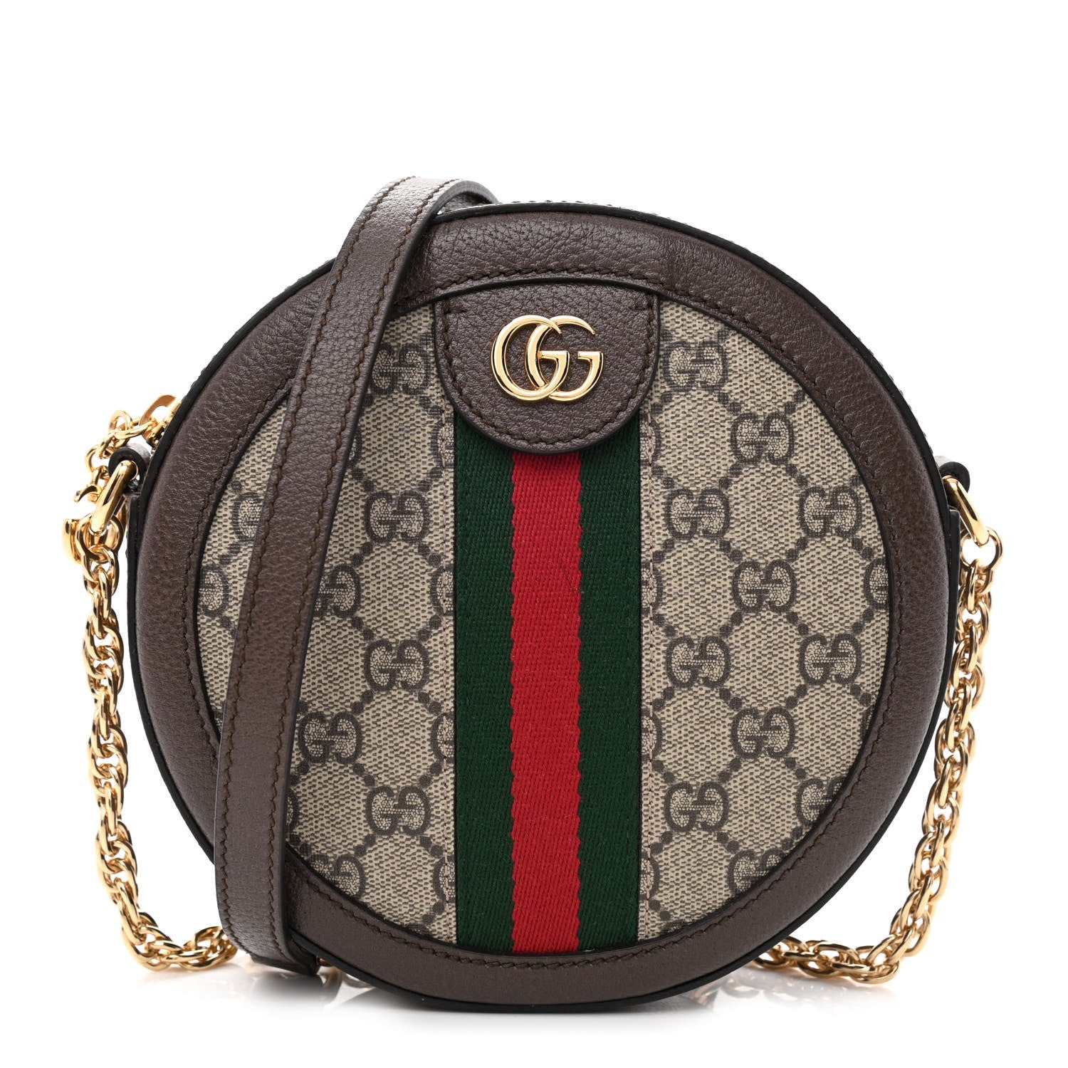 Gucci GG Supreme Monogram Web Mini Ophidia Round Shoulder Bag Brown 1 of 10