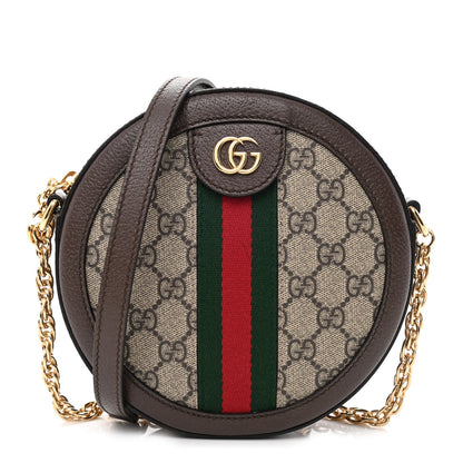 Gucci GG Supreme Monogram Web Mini Ophidia Round Shoulder Bag Brown 1 of 10