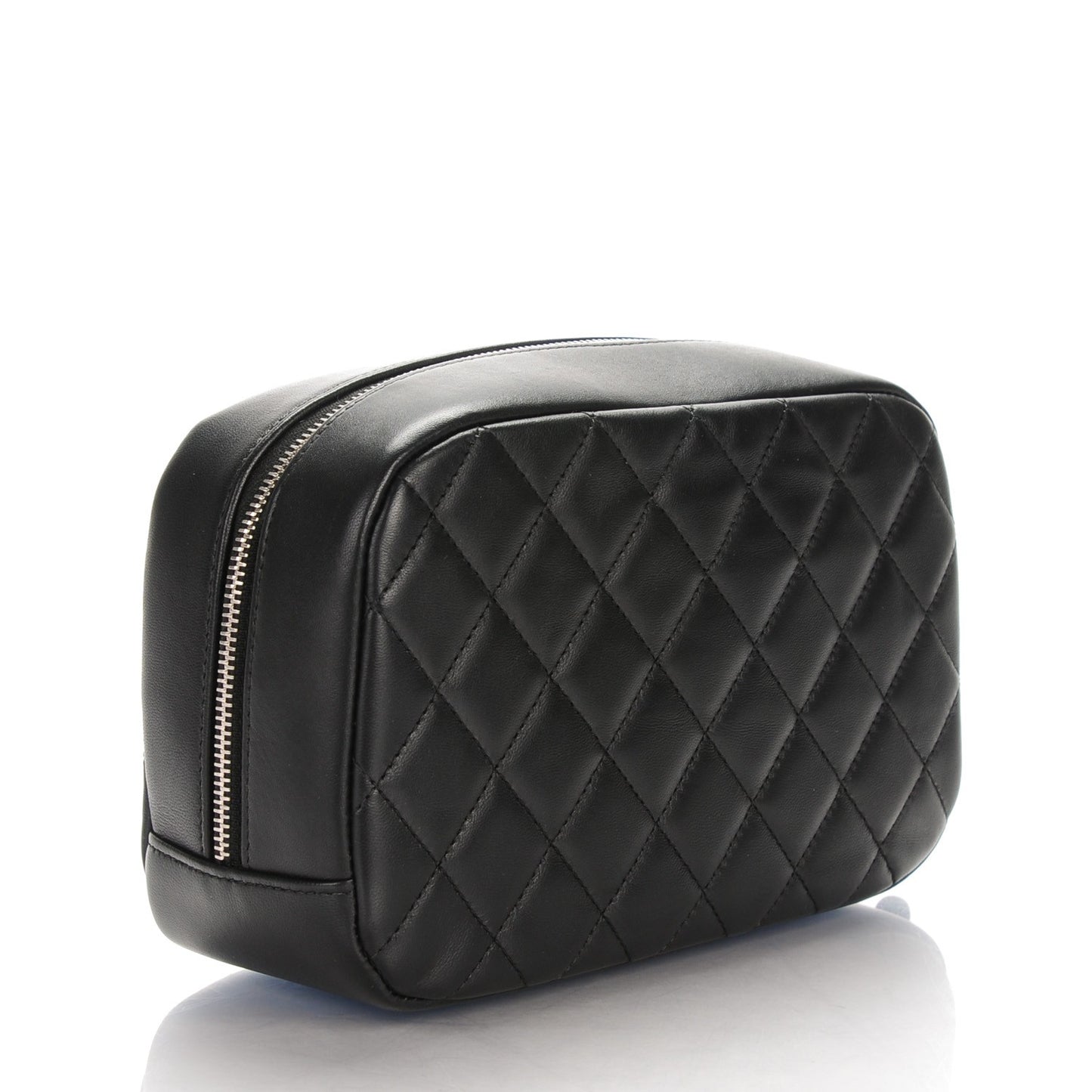 Lambskin Quilted Curvy Pouch Cosmetic Case Black