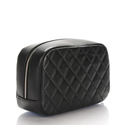 Chanel Lambskin Quilted Curvy Pouch Cosmetic Case Black 3 of 7