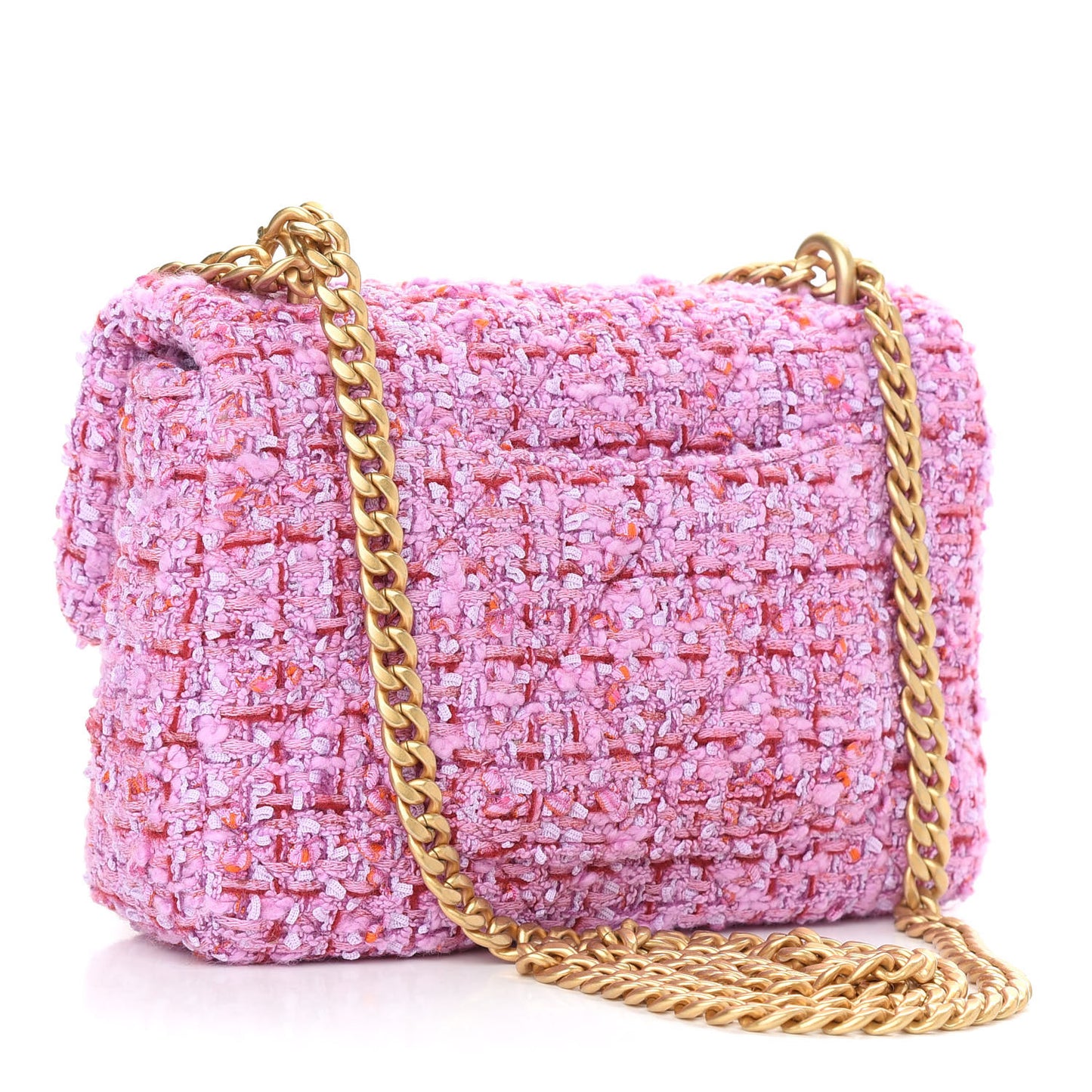 Tweed Enamel Quilted Mini Pending CC Square Flap Light Purple Pink Red