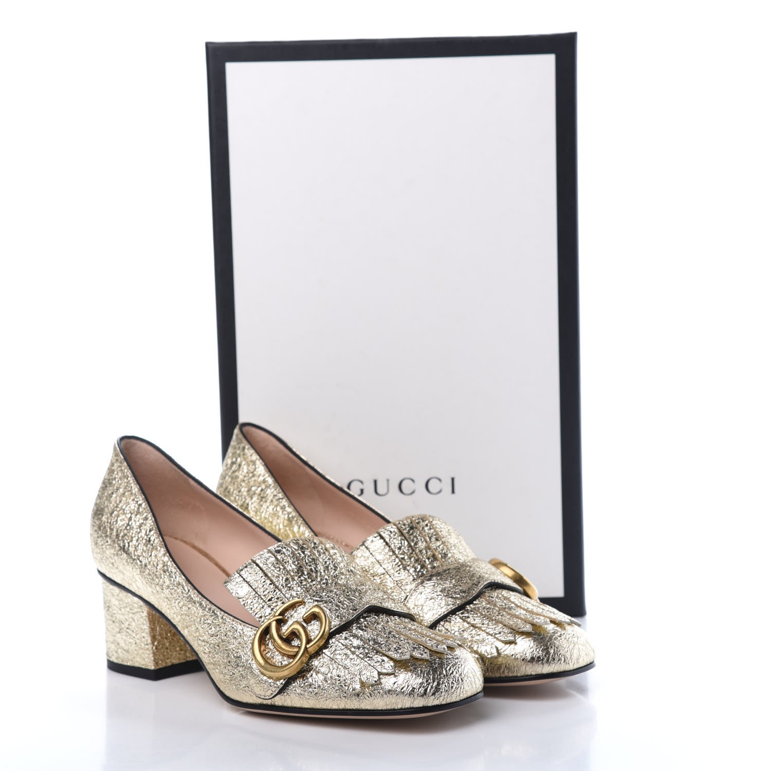 Gucci Galassia GG Marmont Fringe 50mm Loafer Pumps 37.5 Platino 8 of 9