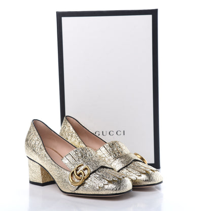 Gucci Galassia GG Marmont Fringe 50mm Loafer Pumps 37.5 Platino 8 of 9