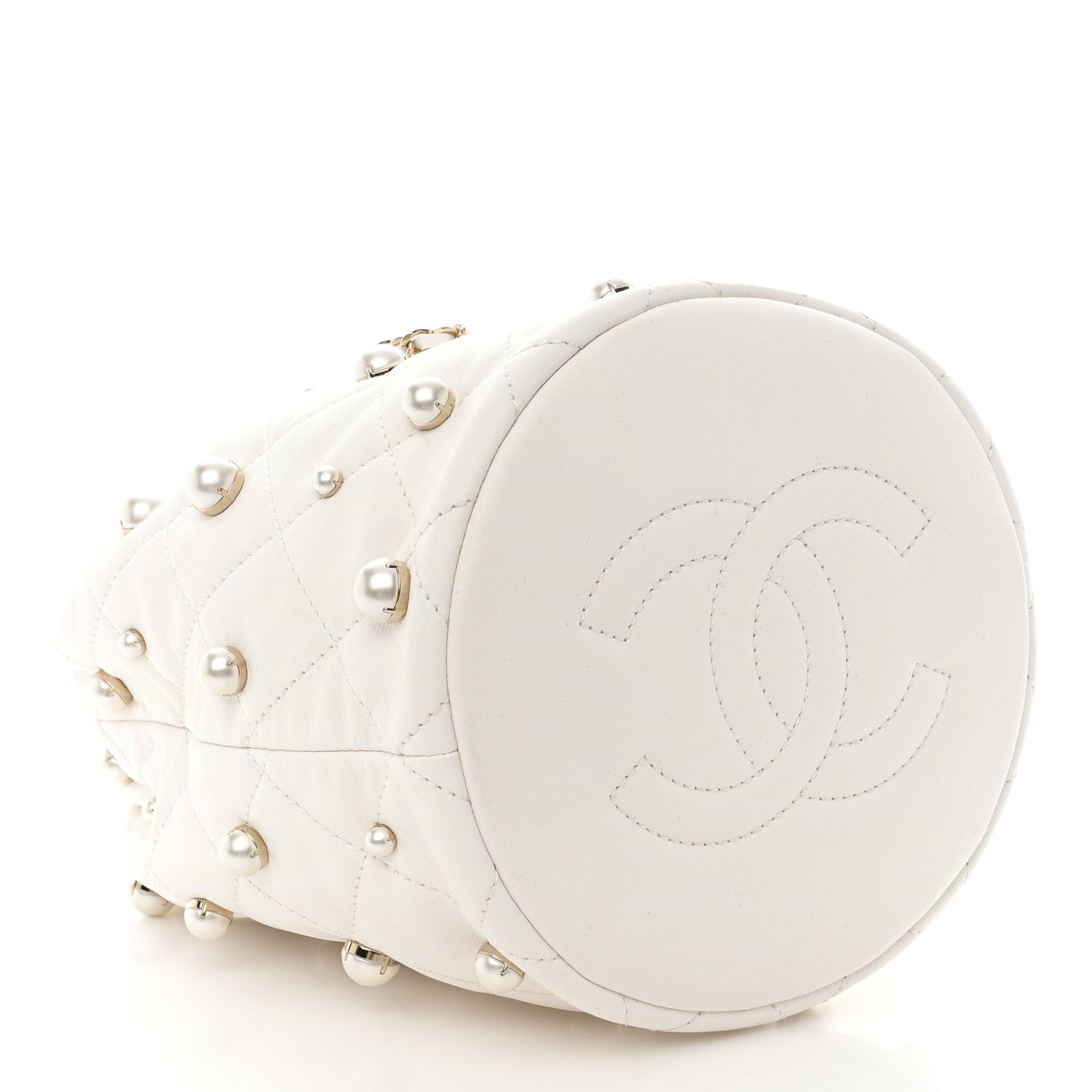 Chanel Lambskin Quilted Pearl About Pearls Drawstring Bag White 5 of 13