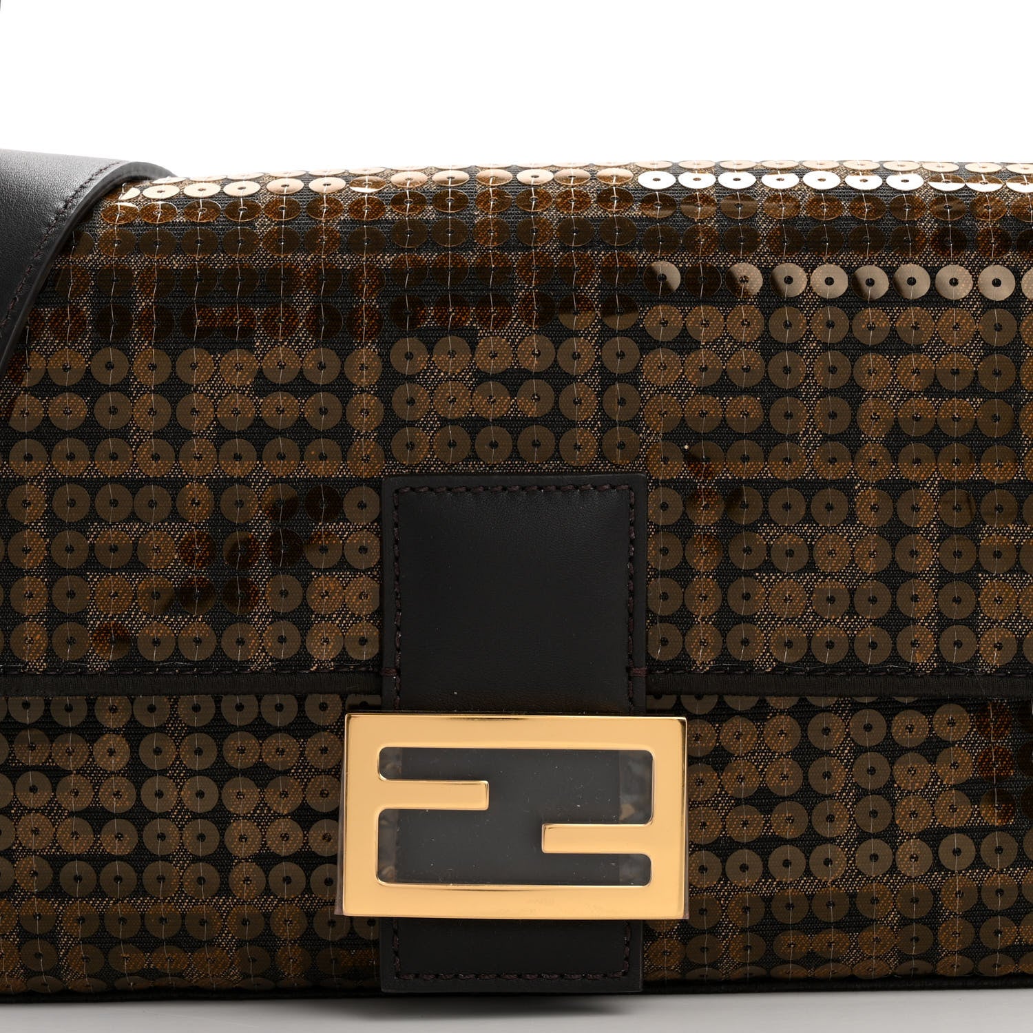 Fendi Fabric Jacquard Paillettes Vitello Seta FF Baguette Testa di Moro Real Ebano 9 of 11