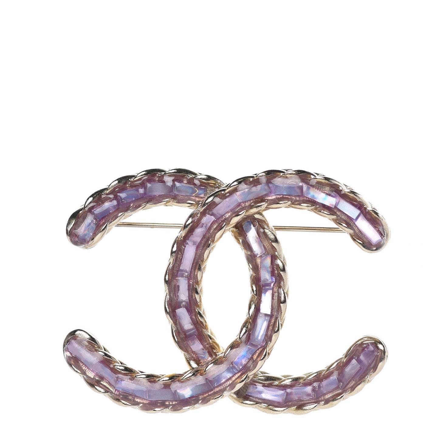 Iridescent Crystal CC Brooch Purple Gold