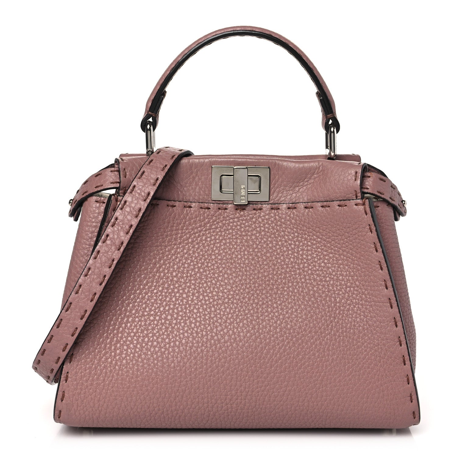 Fendi Cuoio Romano Selleria Bi-Color Mini Peekaboo Iconic Satchel English Rose Camelia 1 of 10