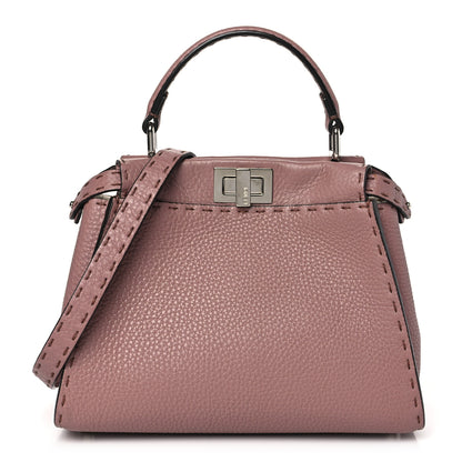 Fendi Cuoio Romano Selleria Bi-Color Mini Peekaboo Iconic Satchel English Rose Camelia 1 of 10