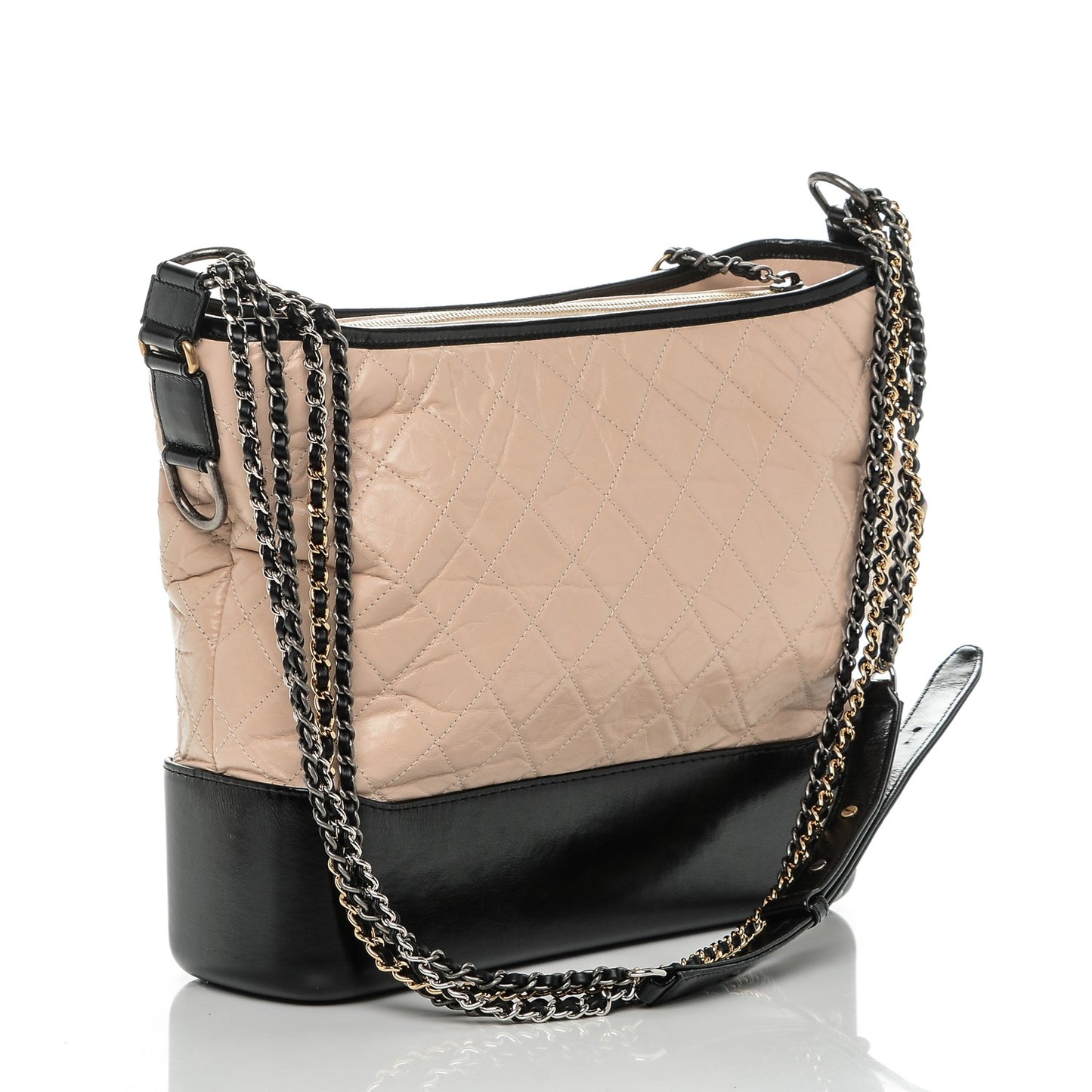 Aged Calfskin Quilted Large Gabrielle Hobo Beige Black