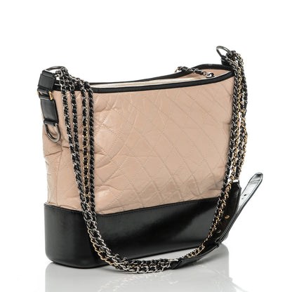 Chanel Aged Calfskin Quilted Large Gabrielle Hobo Beige Black 3 of 7
