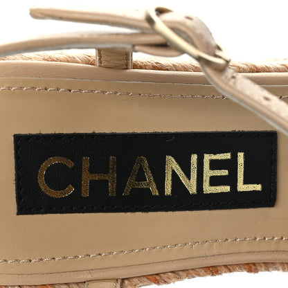 Chanel Lambskin Grosgrain CC Espadrilles Wedges 37 Beige Black 8 of 9