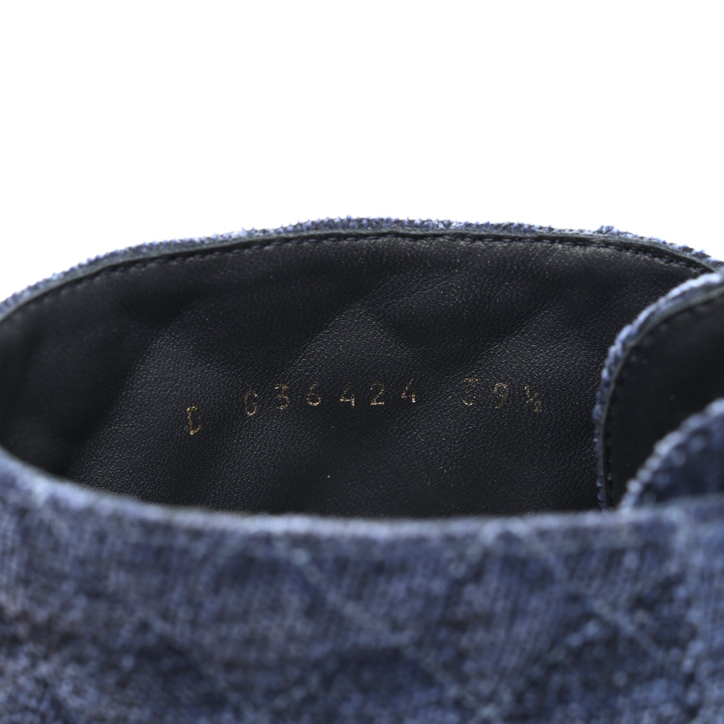 Denim Calfskin Quilted Lace Up Combat Boots 39.5 Blue