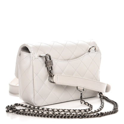 Chanel Shiny Goatskin Quilted Small Double Carry Waist Chain Flap White 5 of 10