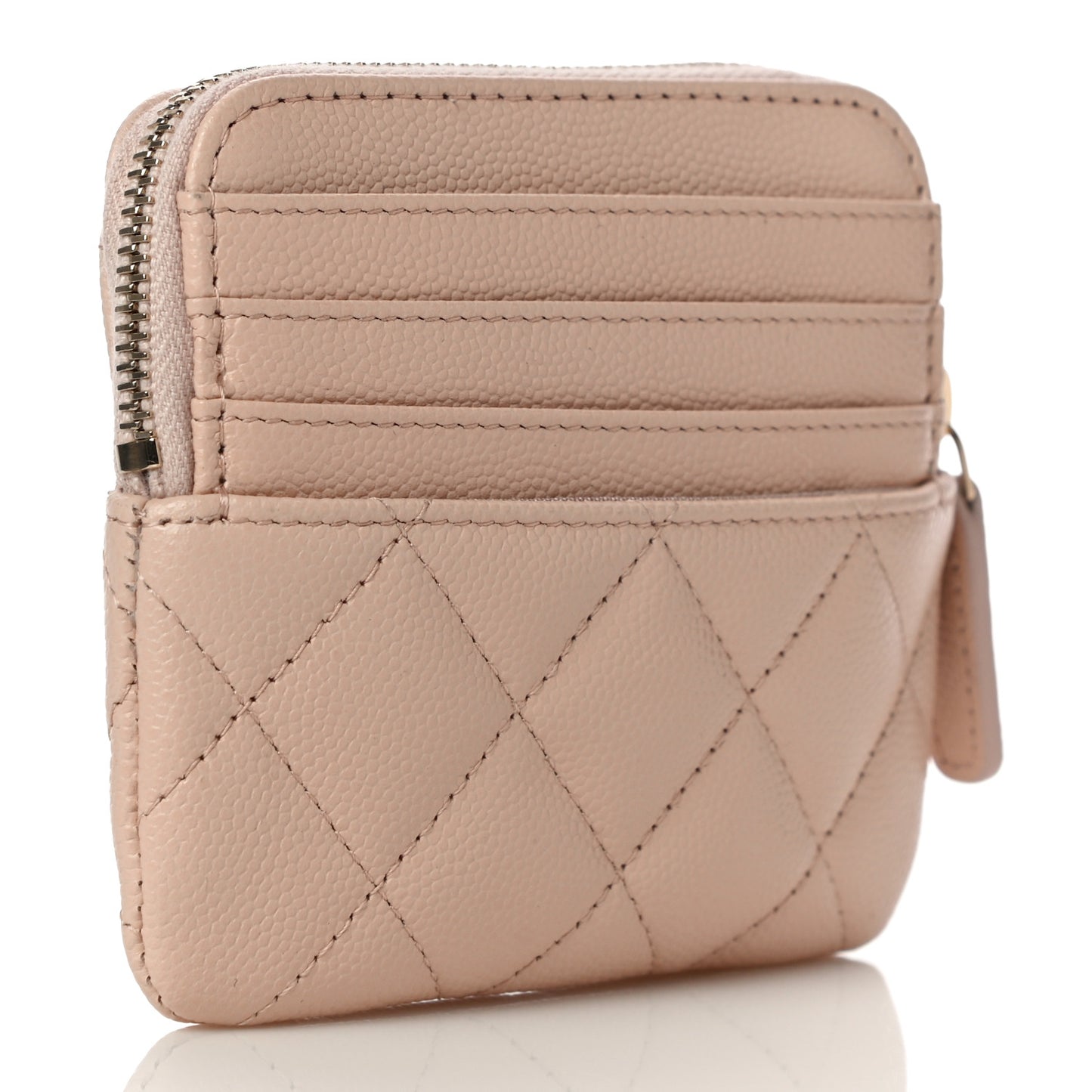 Caviar Quilted Zip Card Holder Wallet Light Beige