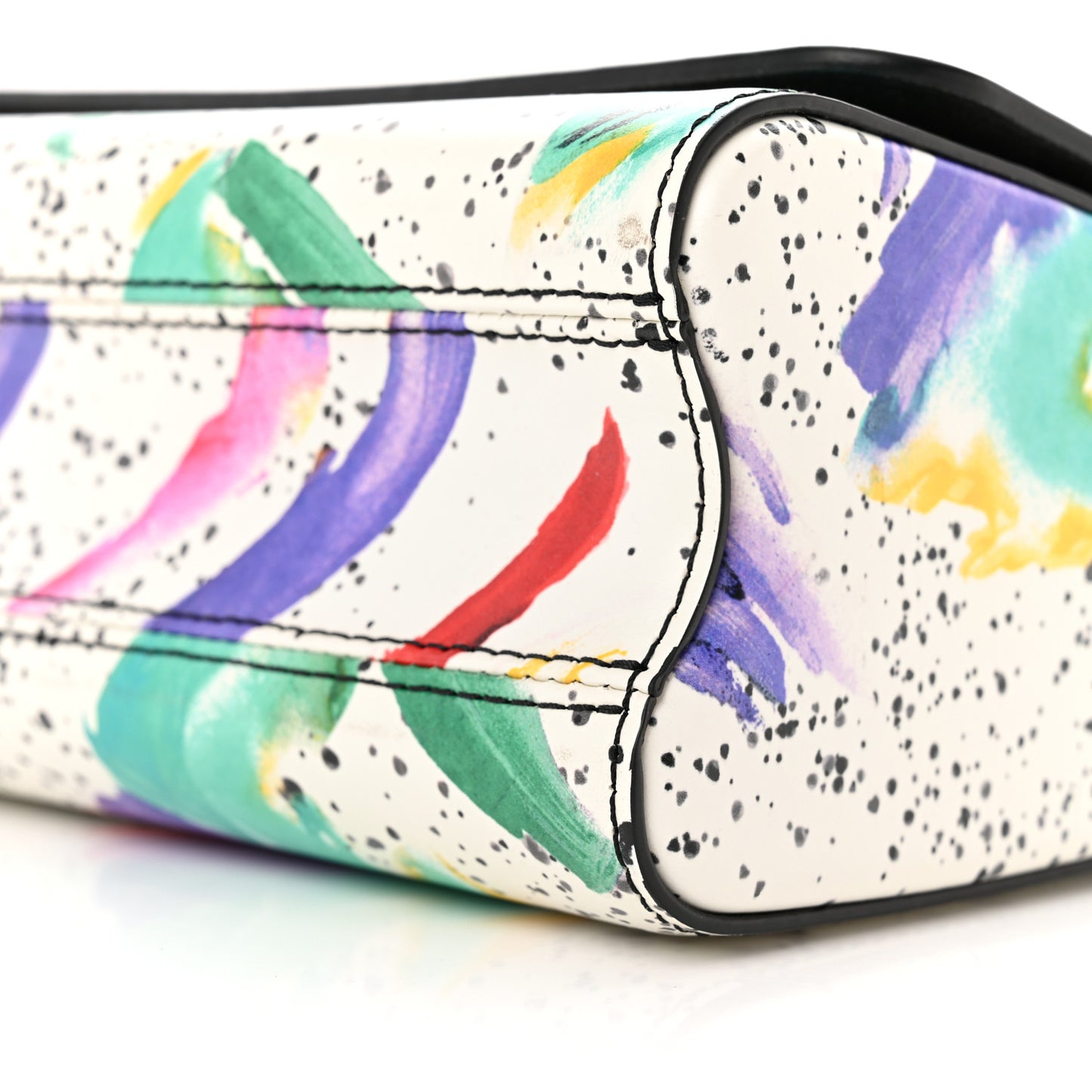 Calfskin Splash Print Twist Shoulder Bag MM White