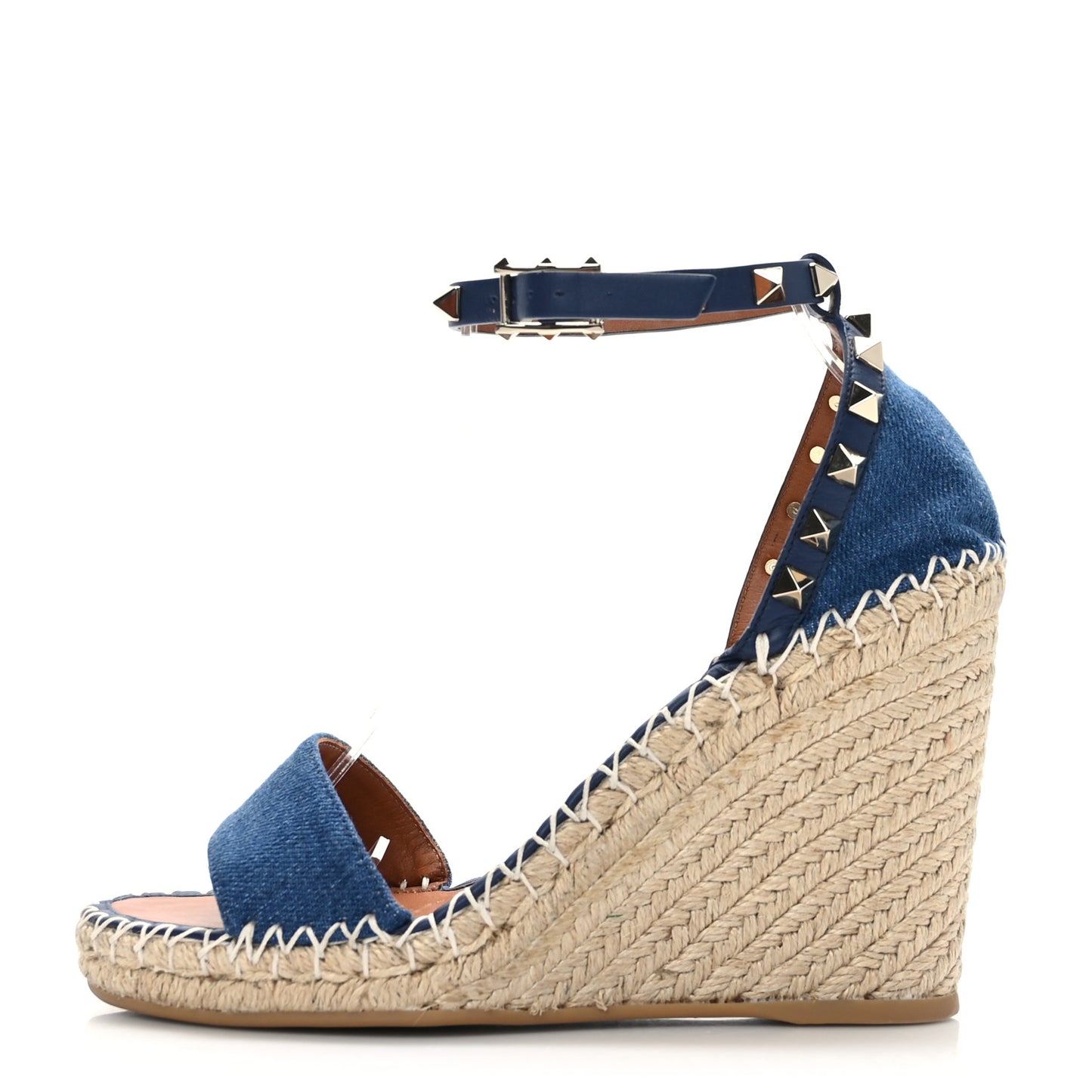 Denim Rockstud Ankle Strap Espadrille 15/105mm Wedge Sandals 37 Light Denim