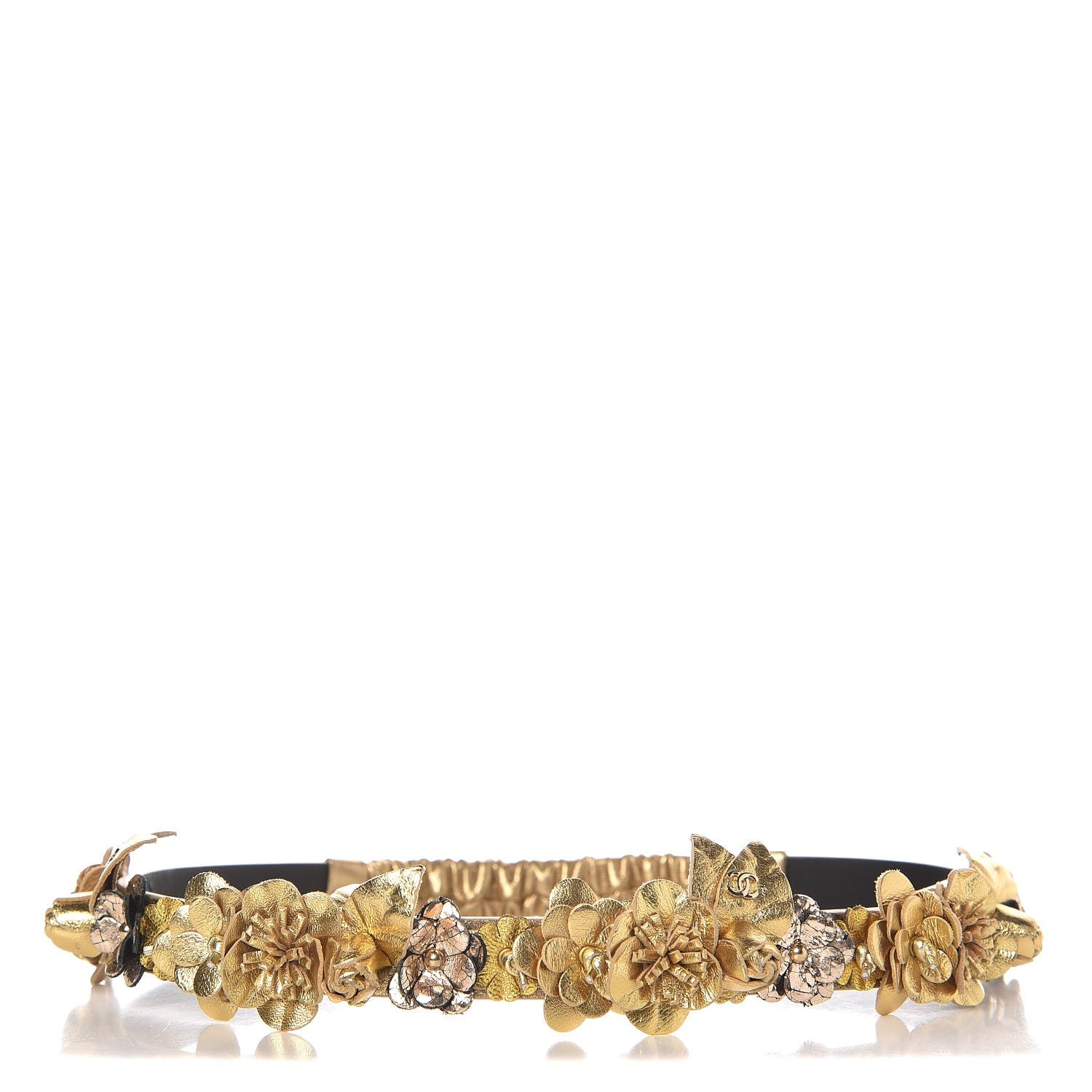 Chanel Metallic Calfskin Floral Headband Gold 1 of 6