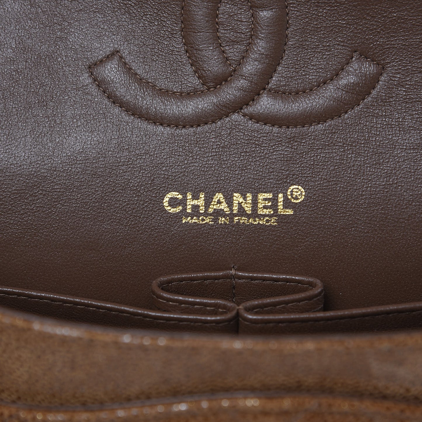 Iridescent Caviar Quilted Medium Double Flap Marron Clair