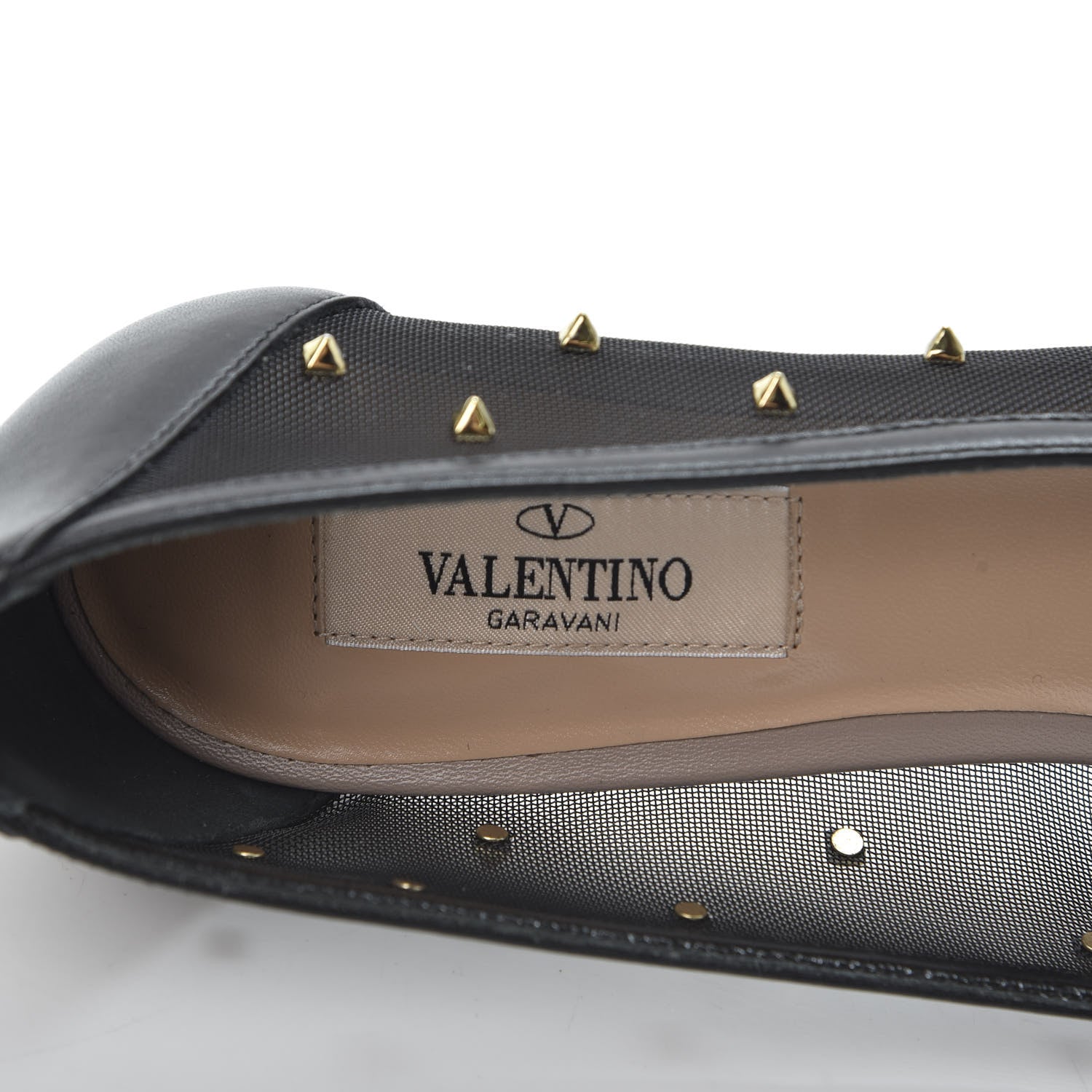 Valentino Garavani Mesh Embellished Shining Rockstud Low Heel Pumps 38.5 Black 6 of 8