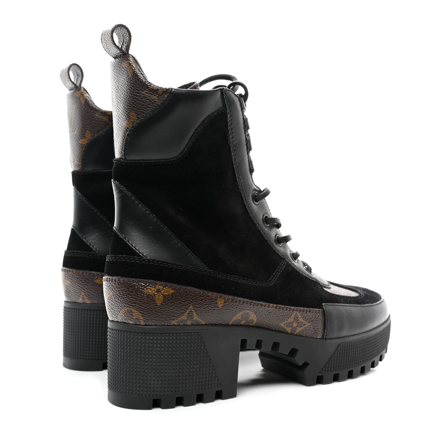 Suede Calfskin Monogram Laureate Platform Desert Boots 38 Black