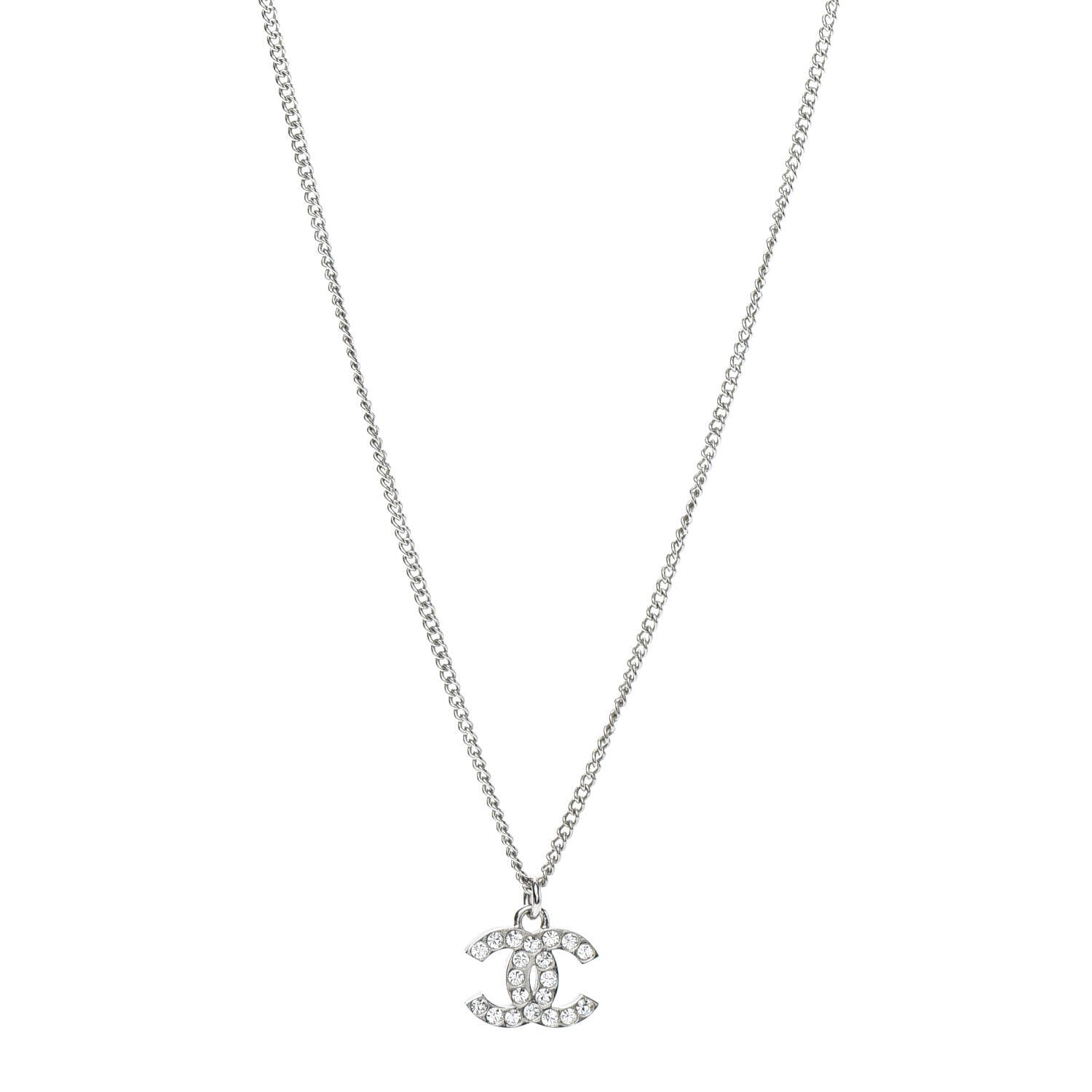 Chanel Crystal Timeless CC Necklace Silver 1 of 4