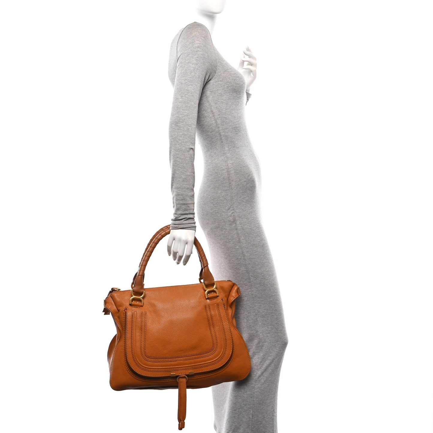 Calfskin Large Marcie Satchel Brown Sugar