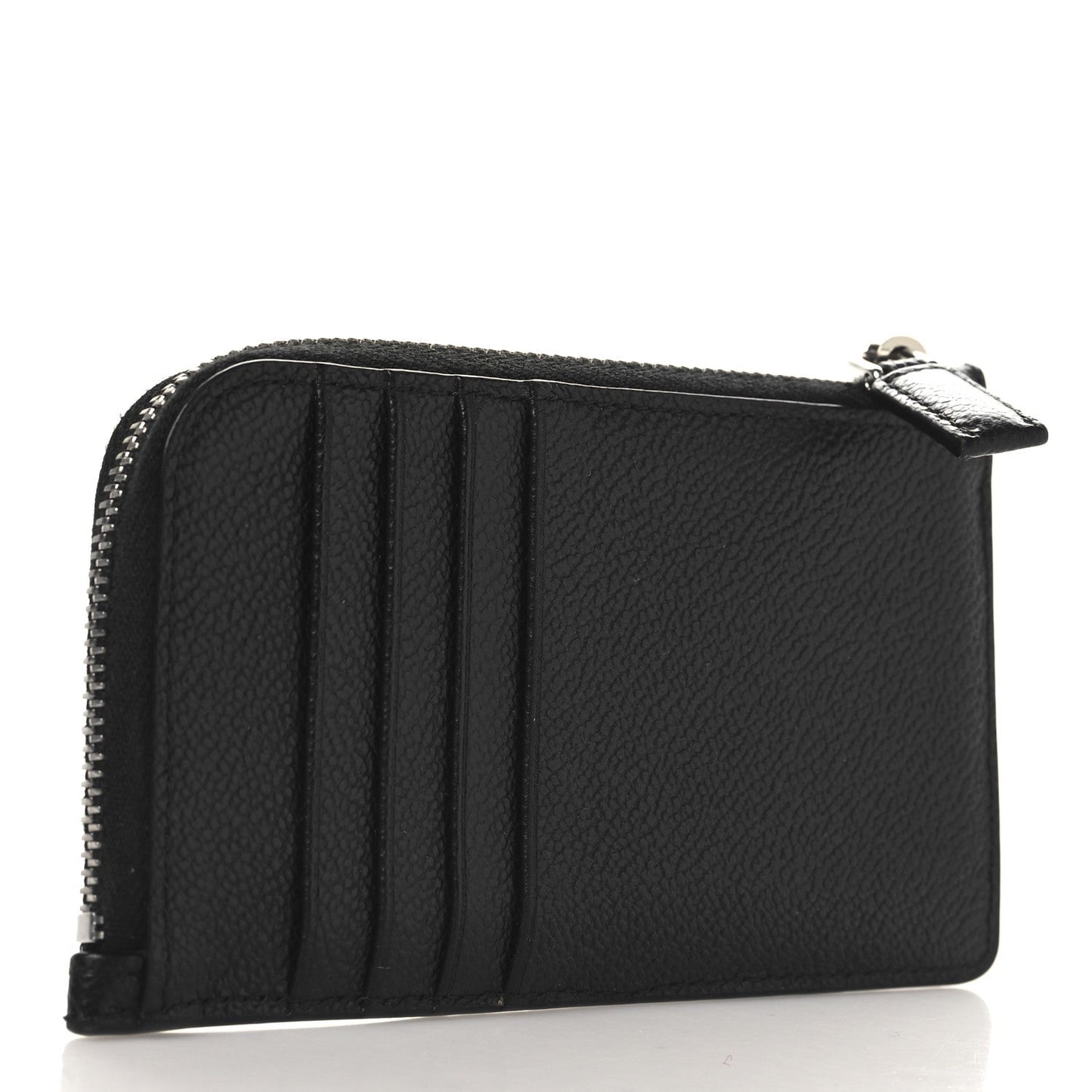Vitello Micrograin Triangle Zip Card Holder Black