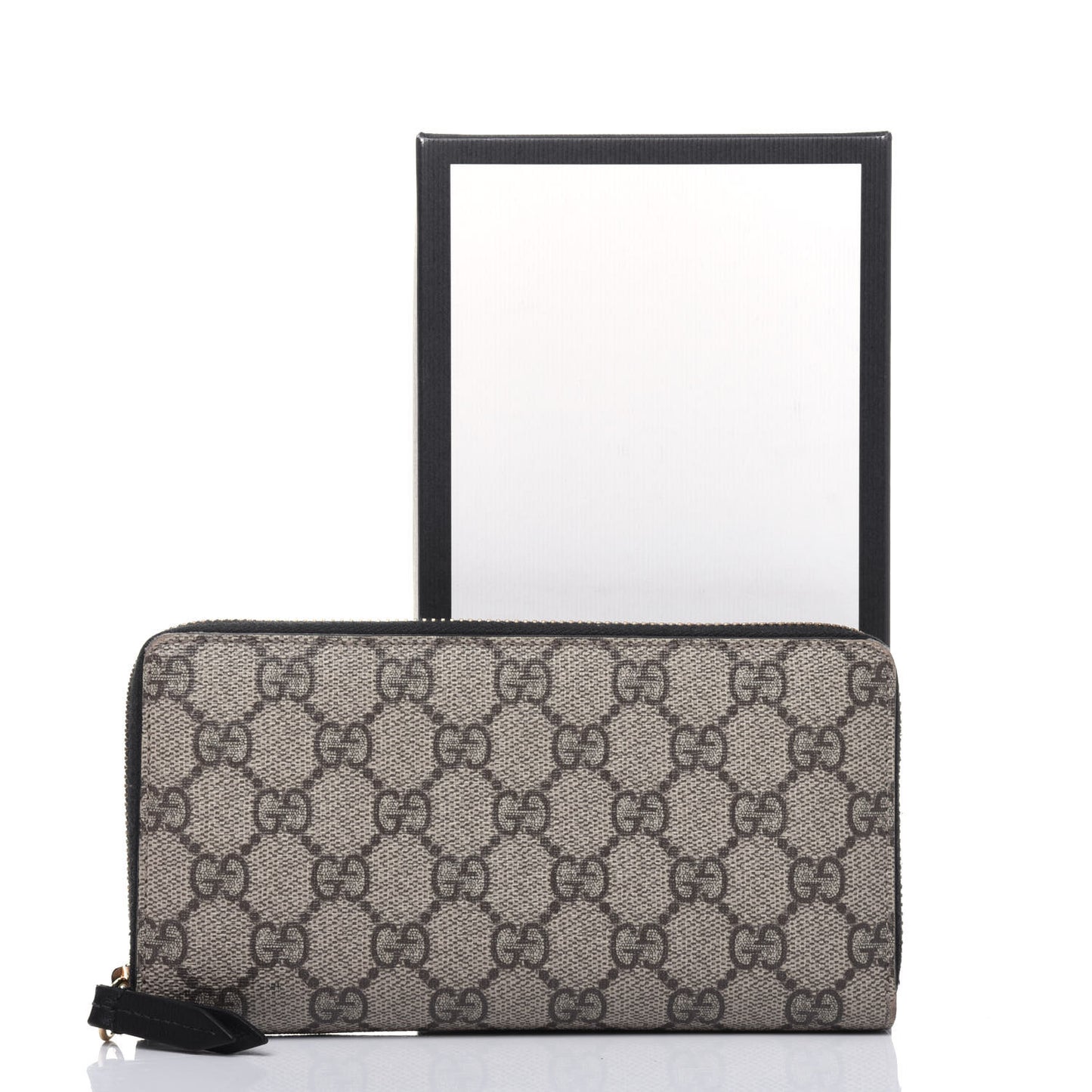 GG Supreme Monogram Moon Calfskin Zip Around Wallet Beige Ebony Black