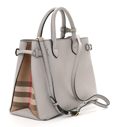 Burberry Derby Calfskin House Check Medium Banner Tote Pale Grey 3 of 12