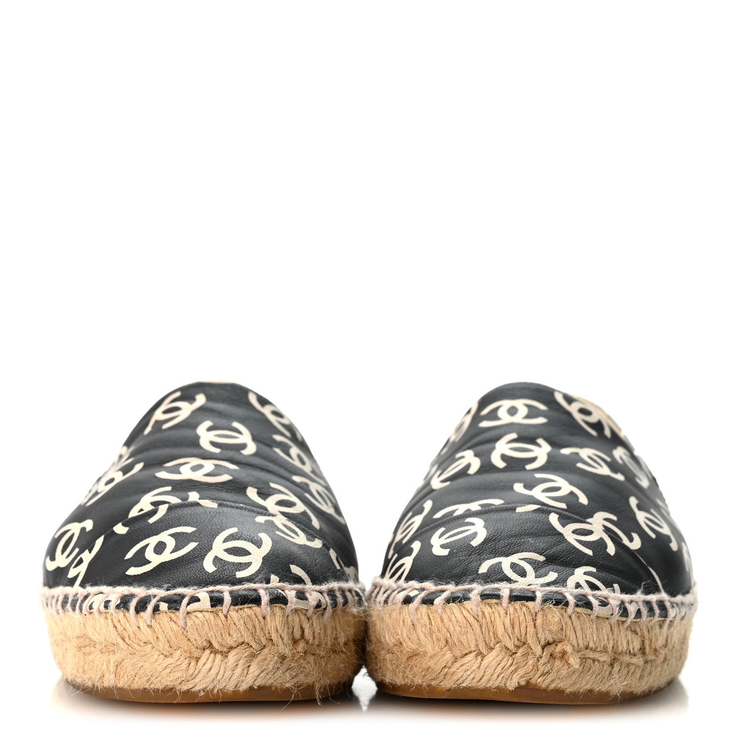 Chanel Lambskin Printed CC Espadrilles 38 Black White 3 of 10